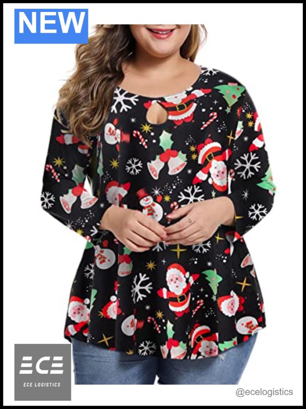 Plus Size Keyhole Tunic Top 3/4 Sleeve Casual Loose Fit Women's Shirt